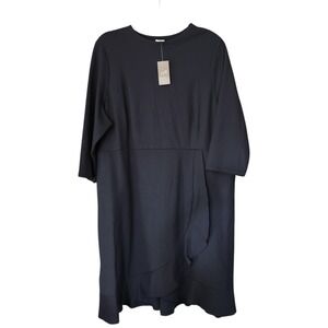 J JILL Dress Ponte Navy Blue Stretch Ruffle Trim Petite XL Business Casual NWT